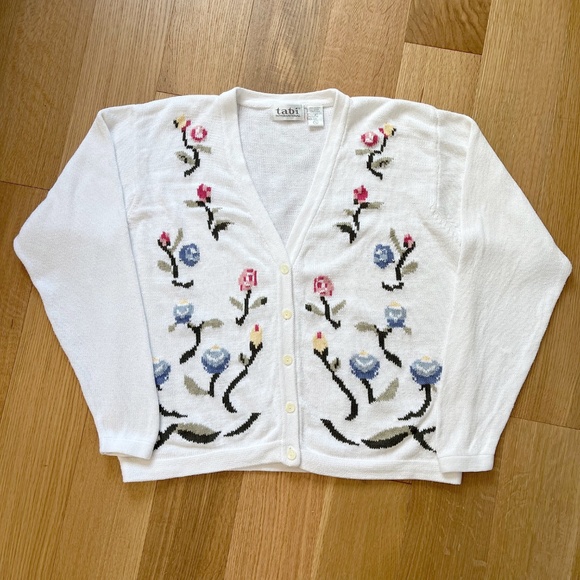 Vintage Cardigan with Floral Knit Graphic Button Up by Tabi 100% Cotton - Picture 6 of 9